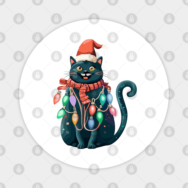 Christmas Lights Cat Merry Catmas Magnet by VisionDesigner